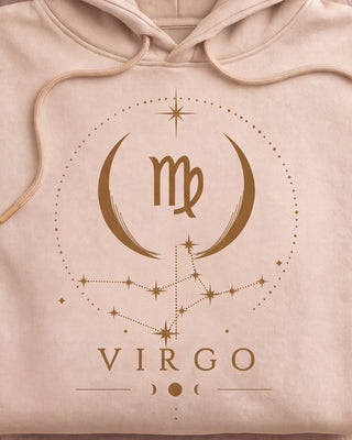 Virgo Celestial Zodiac Hoodie - Sand print close-up